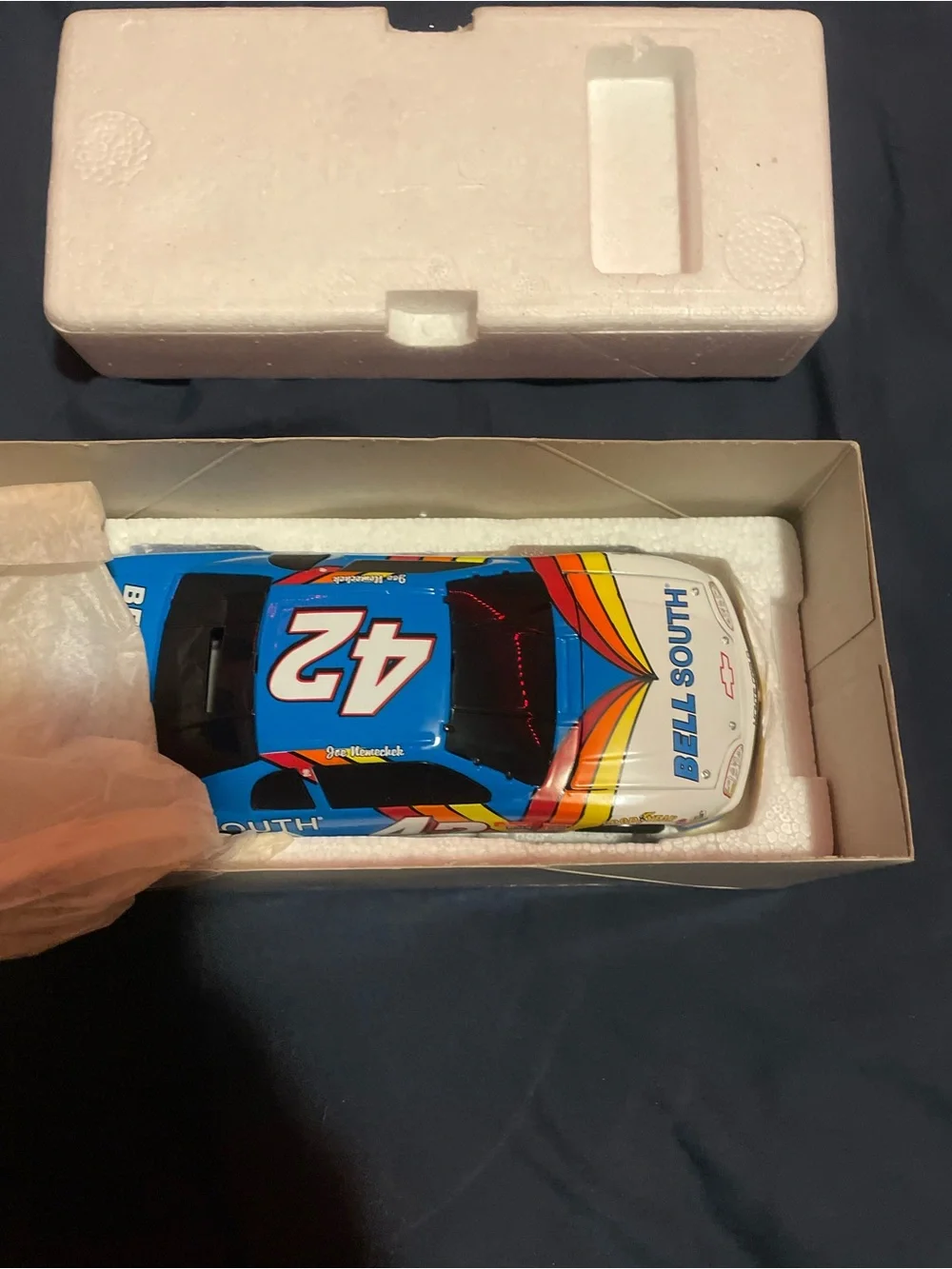 Diecast Race Car No. 42 with Bell South Livery - Blue & White
